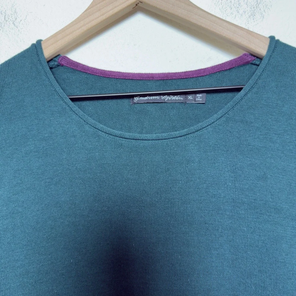 Gudrun Sjoden Women 100% Cotton Knit Dress XL Teal 3/4 Sleeve Pocket Lagenlook
